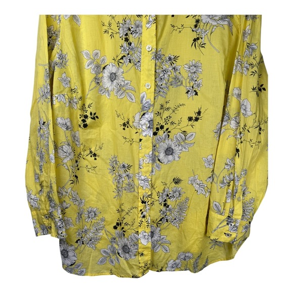 Talbots Womens 2X Top Yellow Floral Cotton Long Sleeve Lightweight Office Summer - Picture 4 of 12